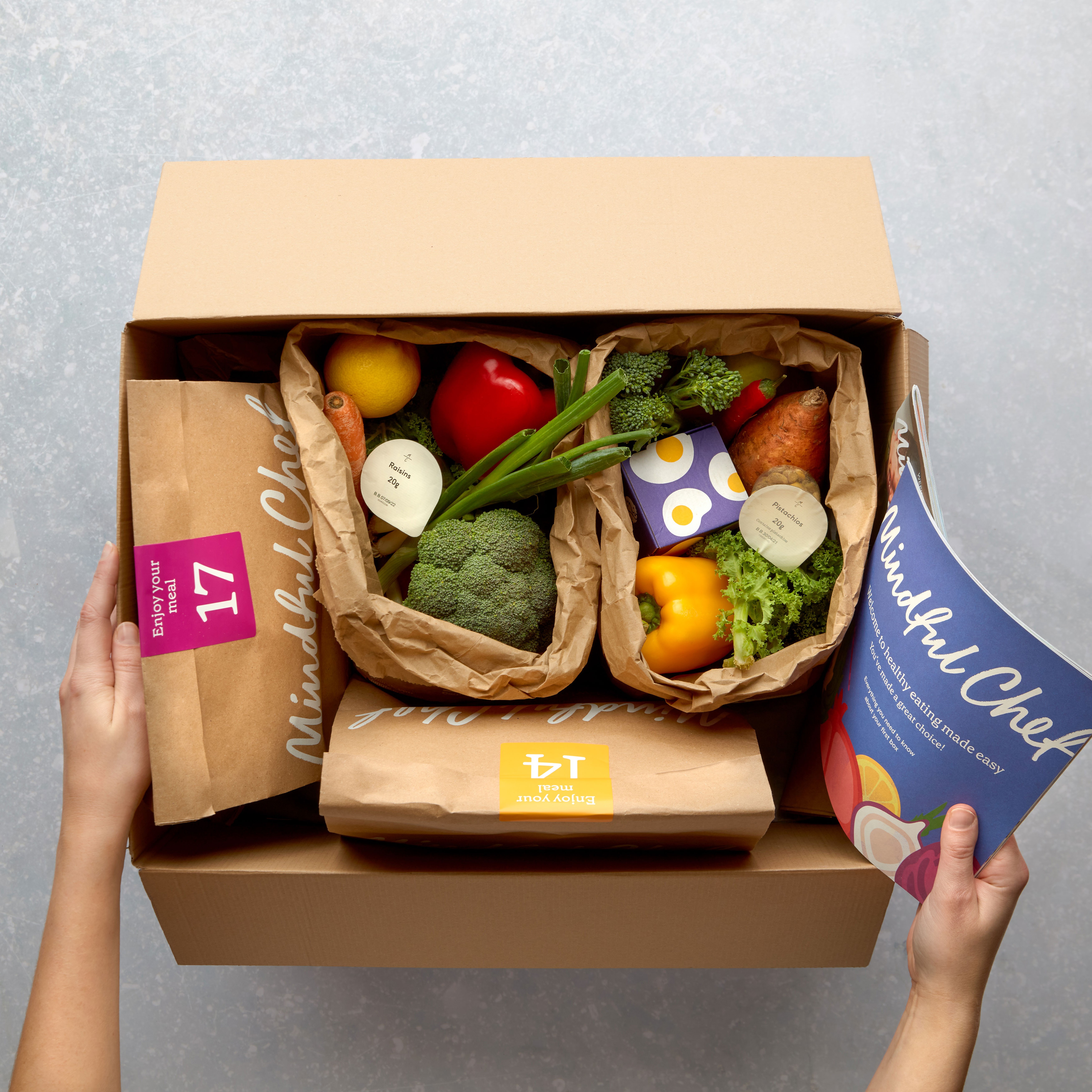 Mindful Chef recipe box Overhead shot of a Mindful Chef recipe box